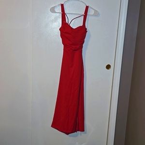 Halara Ruched Backless Crisscross Lace Up Split Bodycon Midi Casual Dress Red M